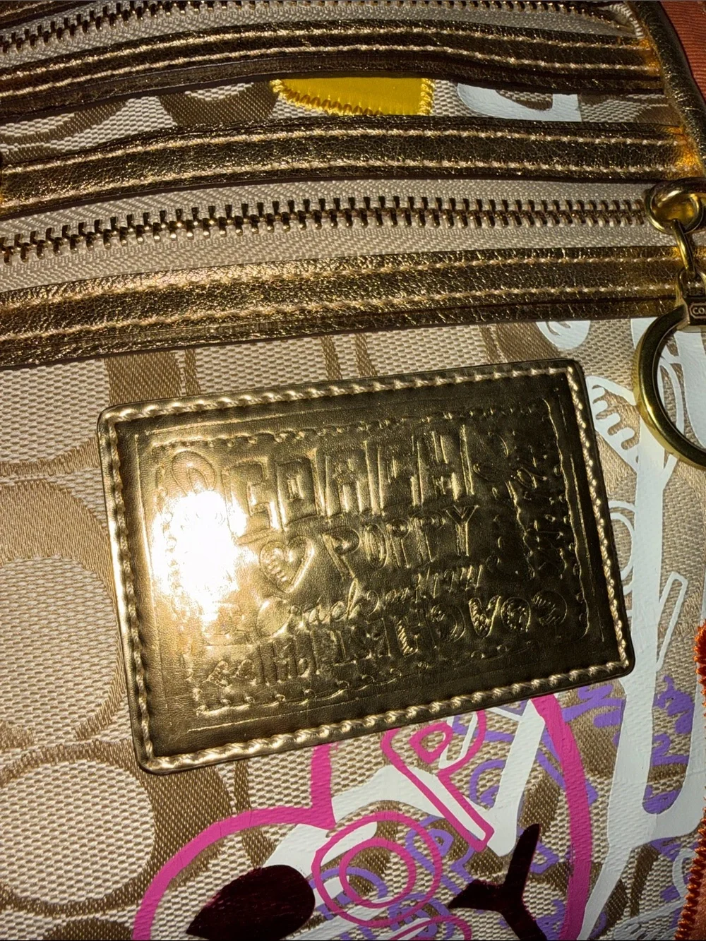 Coach POPPY Beige Signature Floral Tote with Multicolor Accents - Picture 6 of 17